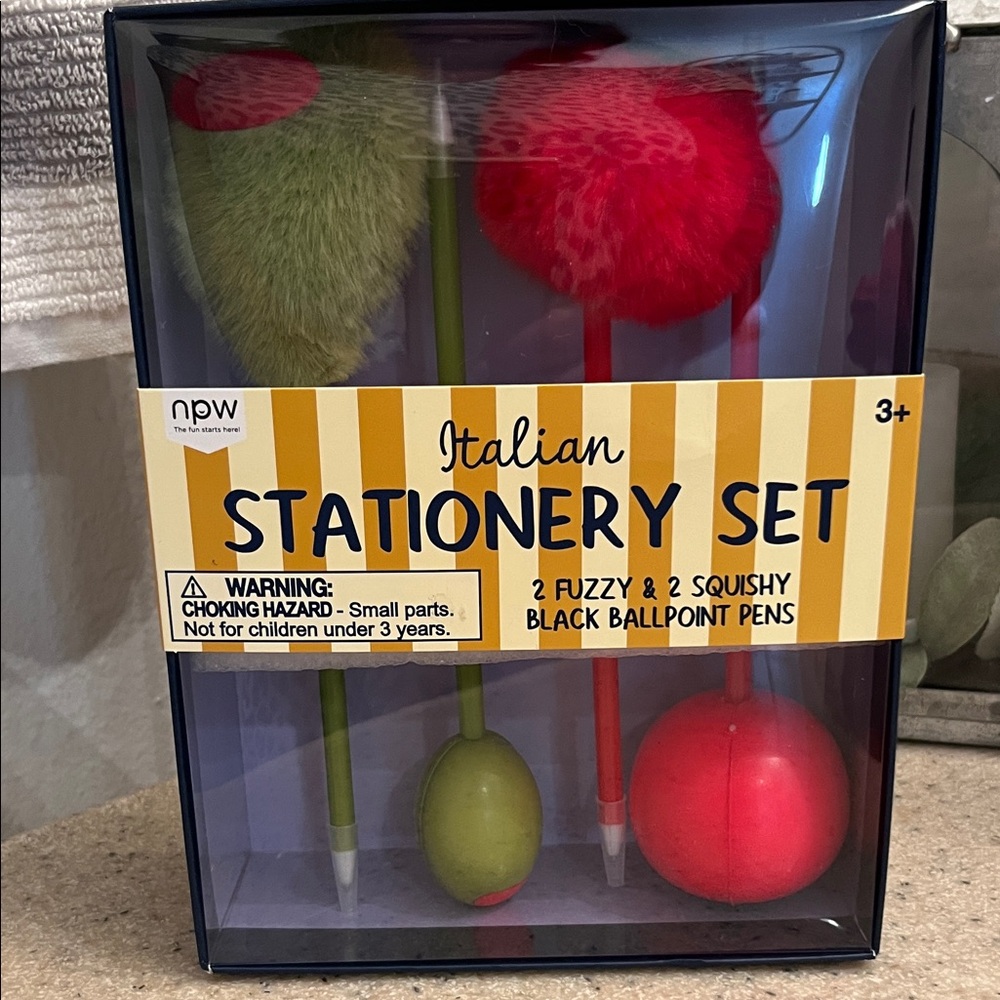 Italian Stationery Set - Fuzzy Green and Red Pens